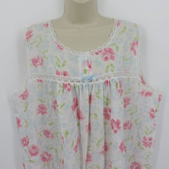 VTG Carriage Court Women XL Sleep Dress Short Sleeve Coverup Robe Pink Flowers - Picture 11 of 16